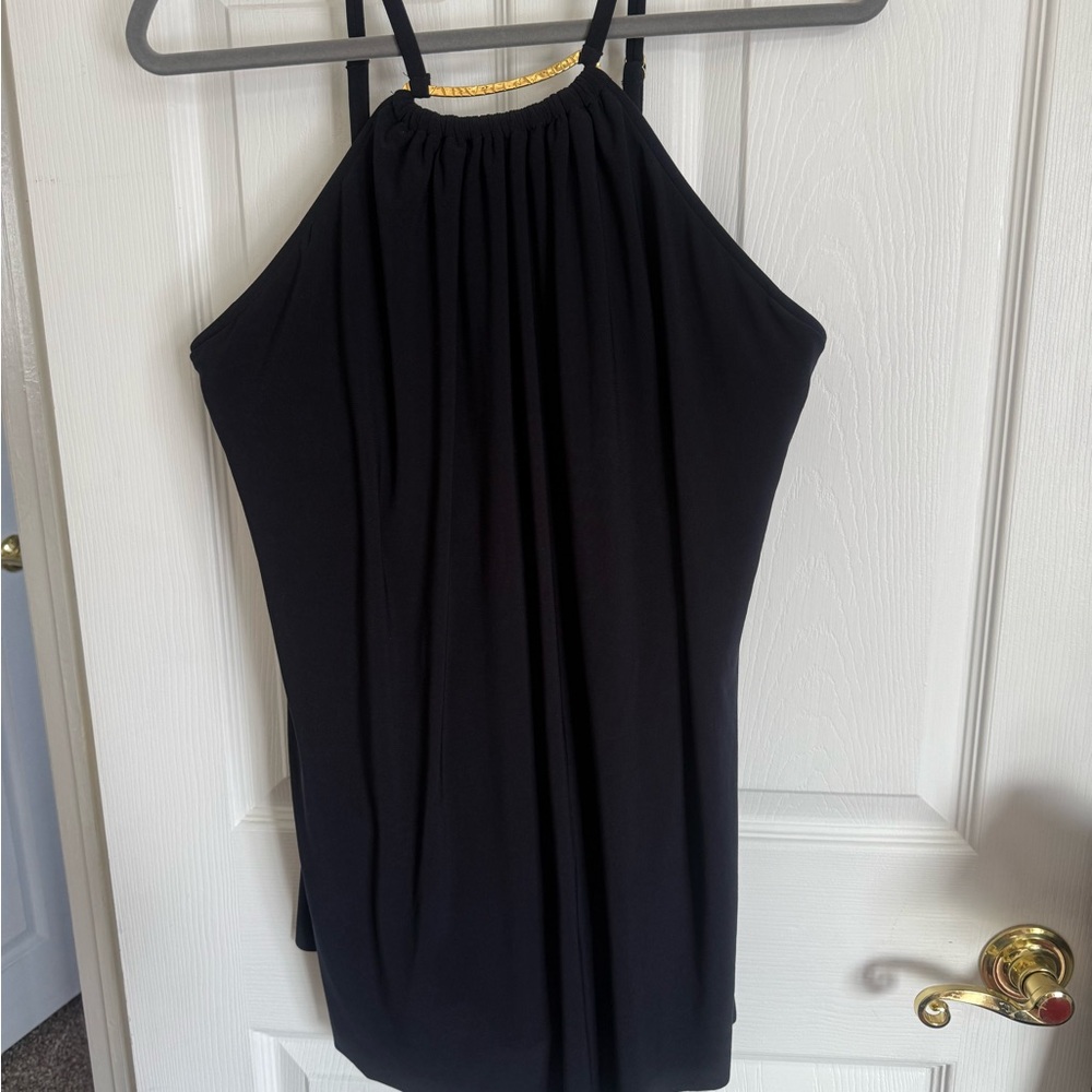 Chic Black Halter Swimsuit with light not so sheer dress cover